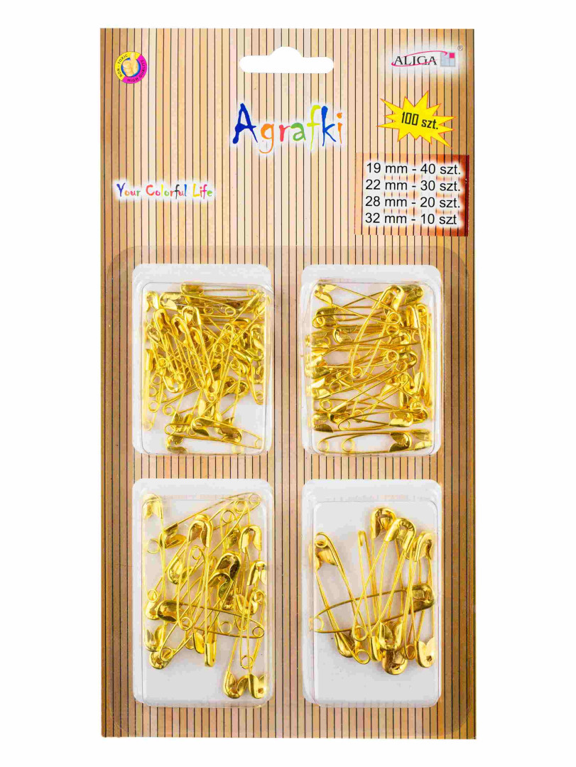 Agrafki AGR-0910 złote op.100szt.mix wielkości